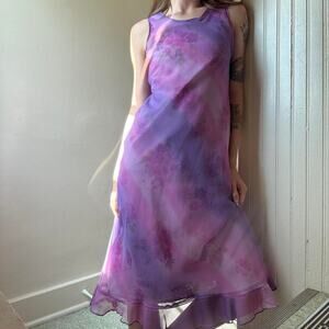 Vintage My Michelle Purple Floral Midi Dress 10 Youth Girls
